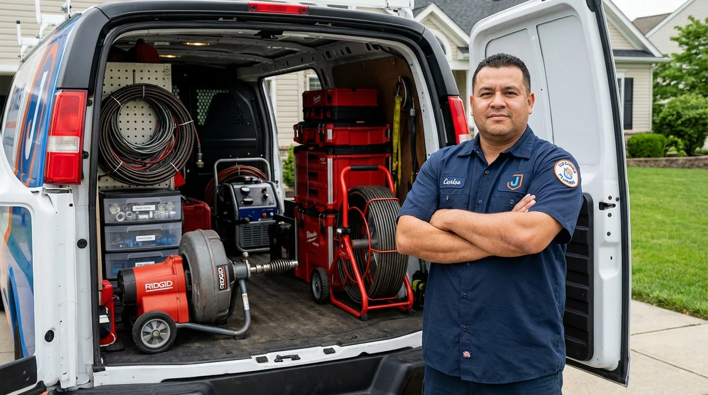 Professional drain cleaning equipment and Johns Plumbing LLC plumber in Comstock Park
