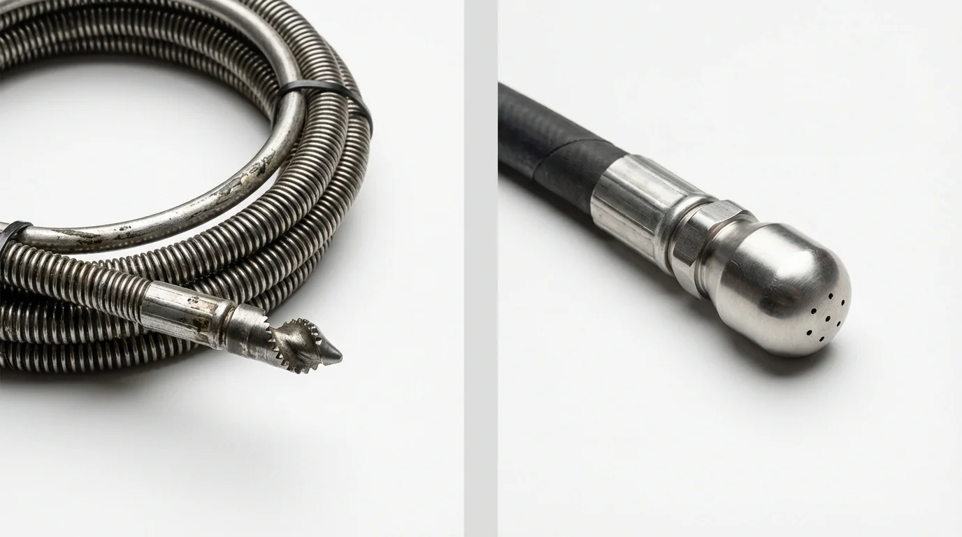 Drain snake cable and hydro jetting nozzle used for drain cleaning in Comstock Park, MI
