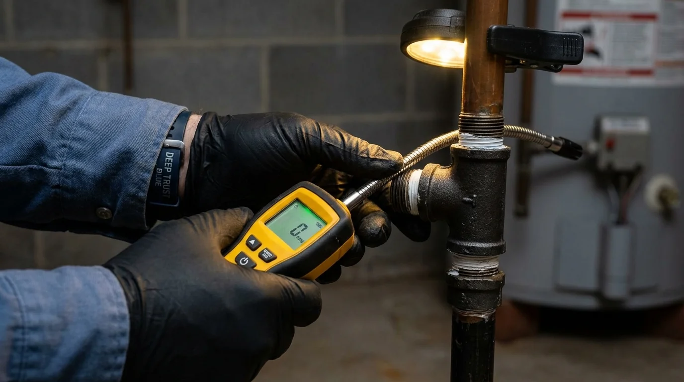 Gas leak detection with electronic sniffer by Johns Plumbing LLC in Comstock Park