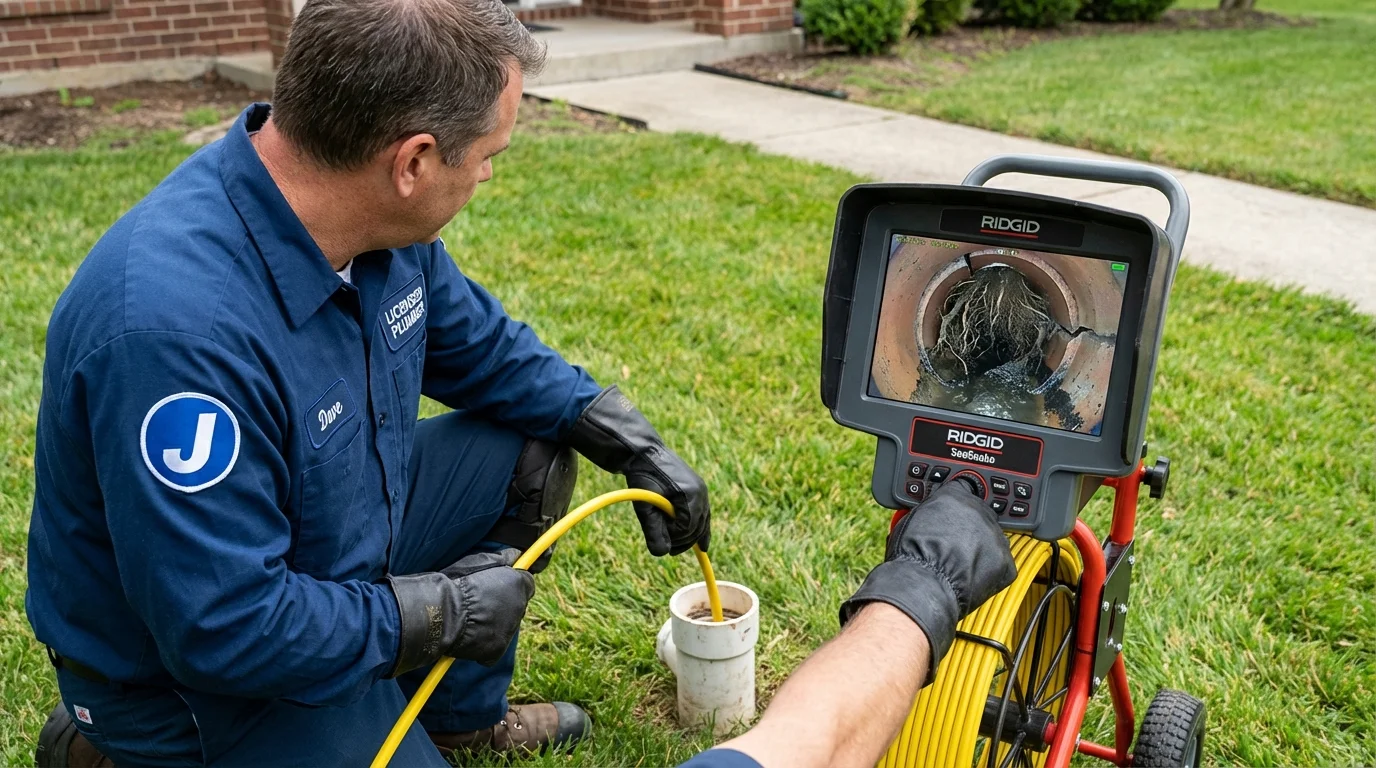 Sewer camera inspection being performed by Johns Plumbing LLC in Comstock Park
