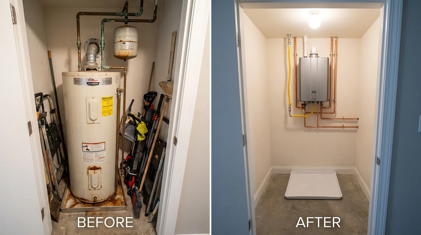 Tank water heater versus wall-mounted tankless unit comparison for Comstock Park, MI homeowners